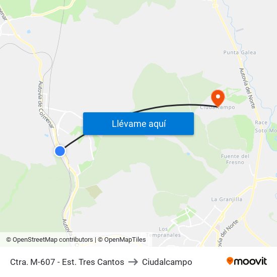 Ctra. M-607 - Est. Tres Cantos to Ciudalcampo map