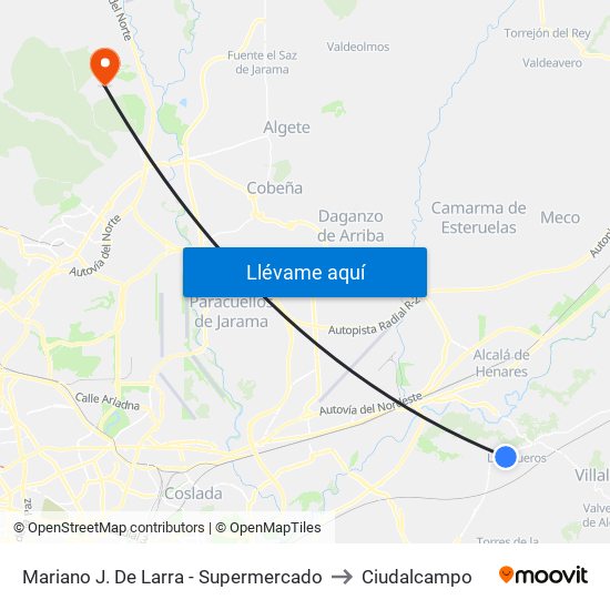 Mariano J. De Larra - Supermercado to Ciudalcampo map