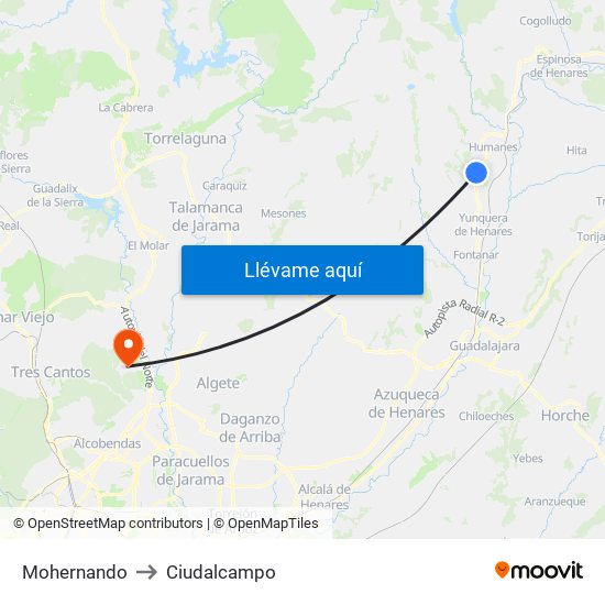 Mohernando to Ciudalcampo map