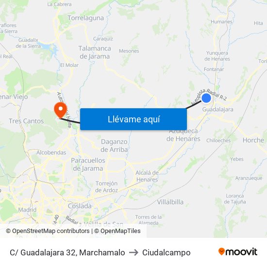 C/ Guadalajara 32, Marchamalo to Ciudalcampo map