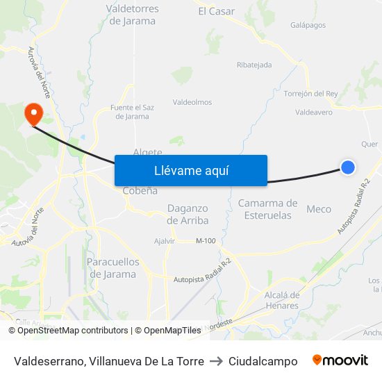 Valdeserrano, Villanueva De La Torre to Ciudalcampo map