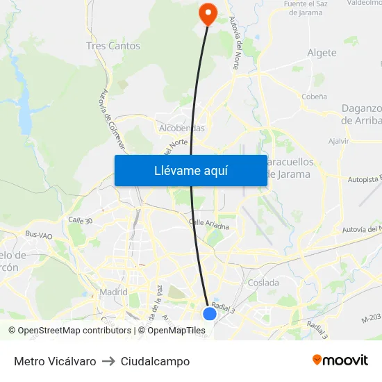 Metro Vicálvaro to Ciudalcampo map