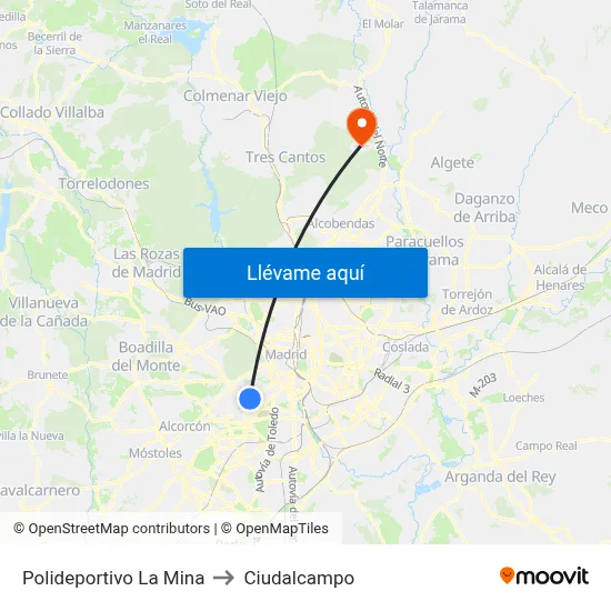 Polideportivo La Mina to Ciudalcampo map