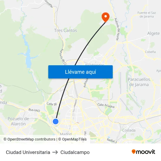 Ciudad Universitaria to Ciudalcampo map