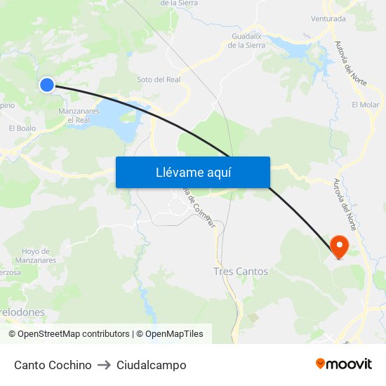 Canto Cochino to Ciudalcampo map