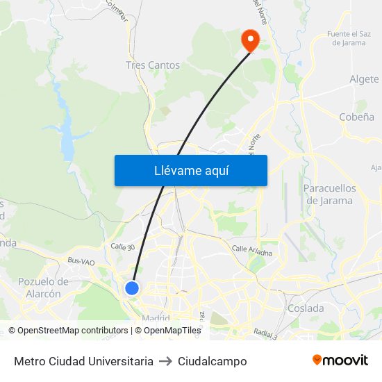 Metro Ciudad Universitaria to Ciudalcampo map