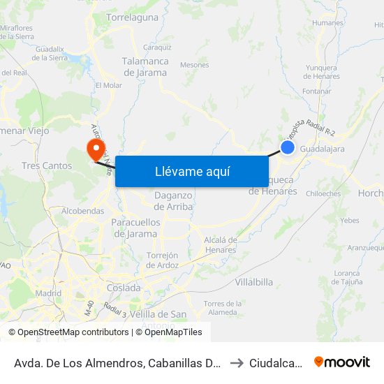 Avda. De Los Almendros, Cabanillas Del Campo to Ciudalcampo map
