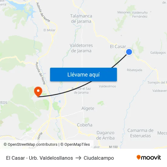 El Casar - Urb. Valdelosllanos to Ciudalcampo map