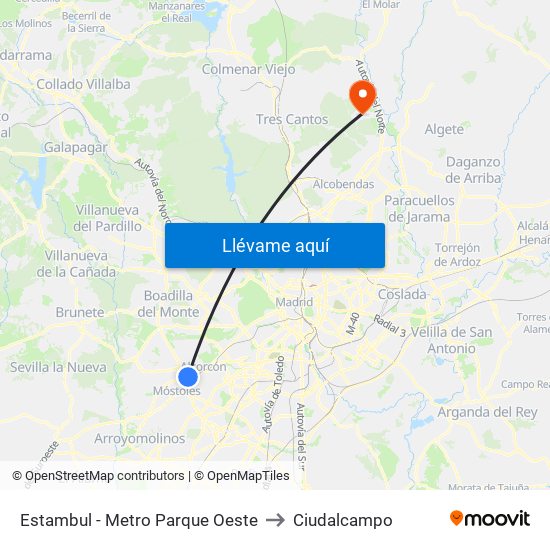 Estambul - Metro Parque Oeste to Ciudalcampo map