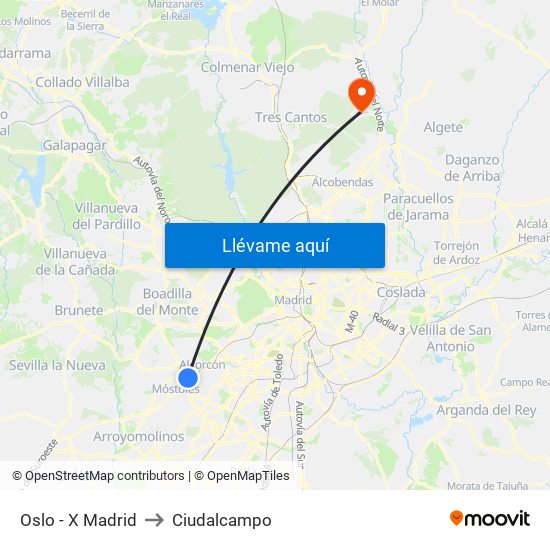 Oslo - X Madrid to Ciudalcampo map