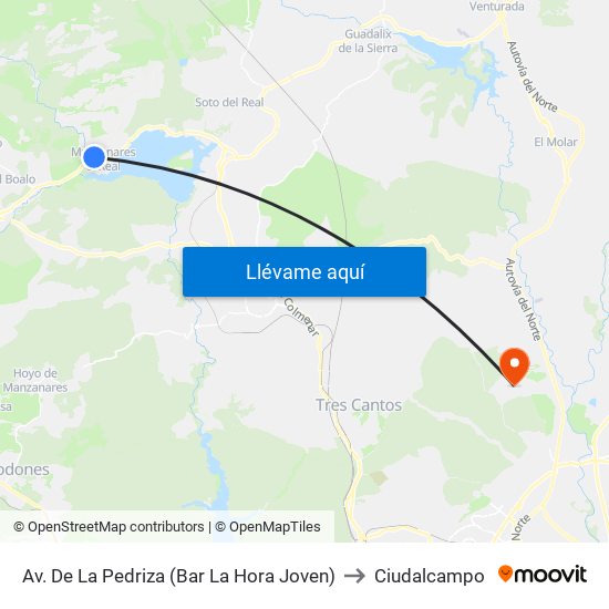 Av. De La Pedriza (Bar La Hora Joven) to Ciudalcampo map