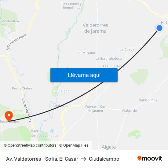Av. Valdetorres - Sofía, El Casar to Ciudalcampo map