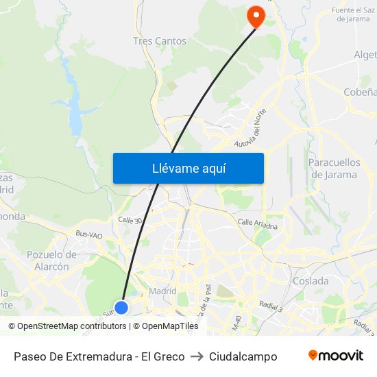 Paseo De Extremadura - El Greco to Ciudalcampo map