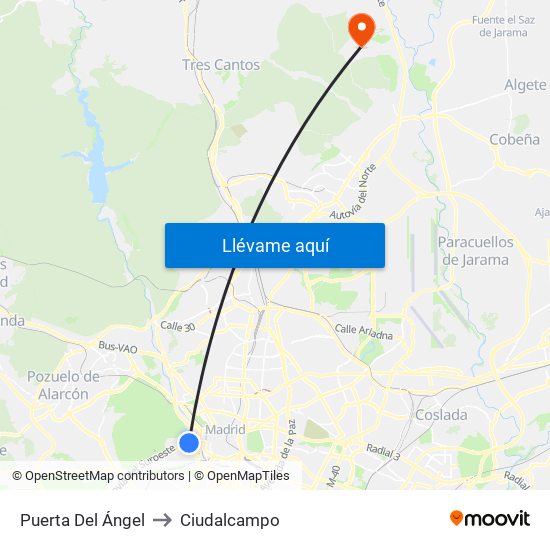 Puerta Del Ángel to Ciudalcampo map