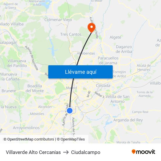 Villaverde Alto Cercanías to Ciudalcampo map