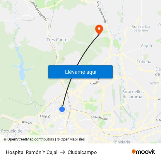 Hospital Ramón Y Cajal to Ciudalcampo map