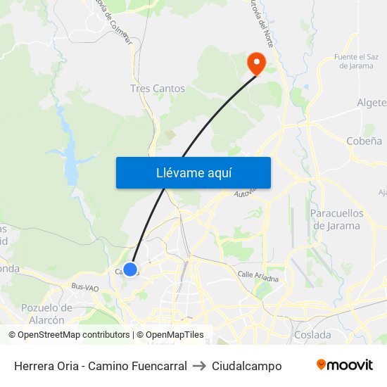 Herrera Oria - Camino Fuencarral to Ciudalcampo map