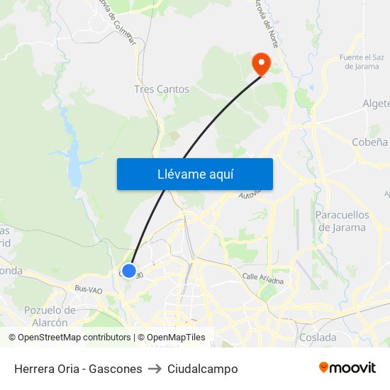 Herrera Oria - Gascones to Ciudalcampo map