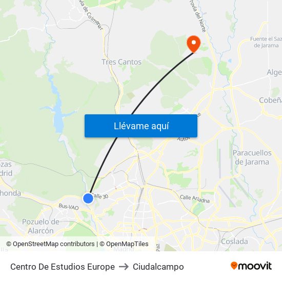 Centro De Estudios Europe to Ciudalcampo map