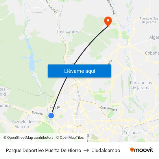 Parque Deportivo Puerta De Hierro to Ciudalcampo map