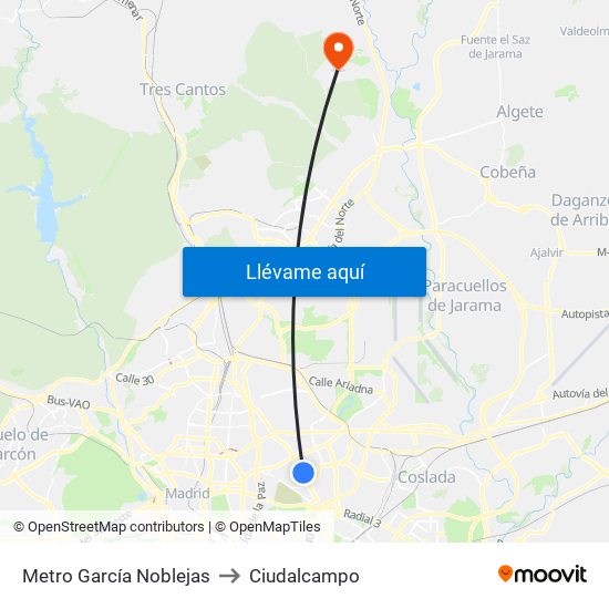 Metro García Noblejas to Ciudalcampo map