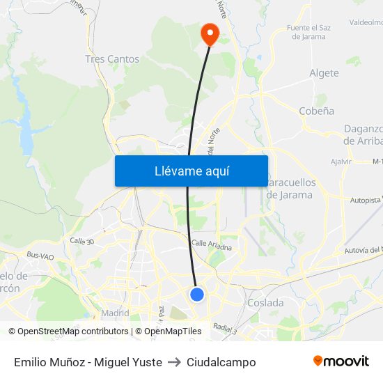 Emilio Muñoz - Miguel Yuste to Ciudalcampo map