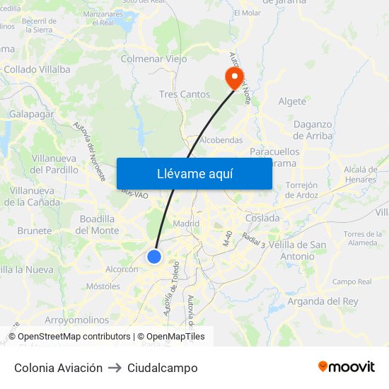 Colonia Aviación to Ciudalcampo map