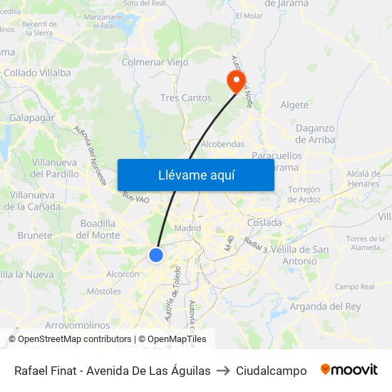 Rafael Finat - Avenida De Las Águilas to Ciudalcampo map