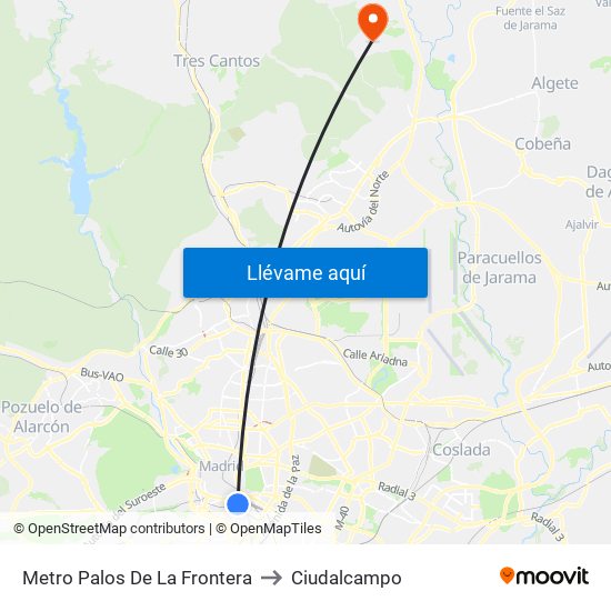 Metro Palos De La Frontera to Ciudalcampo map