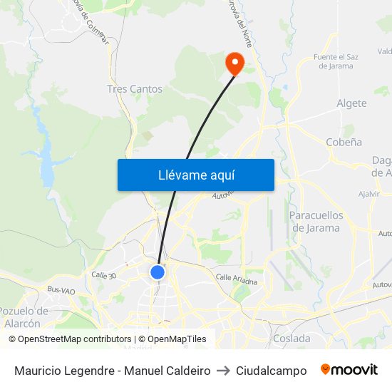 Mauricio Legendre - Manuel Caldeiro to Ciudalcampo map