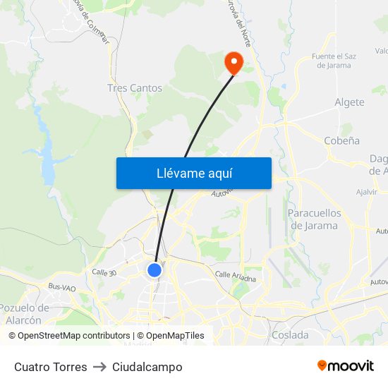 Cuatro Torres to Ciudalcampo map