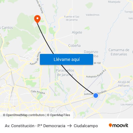 Av. Constitución - P.º Democracia to Ciudalcampo map