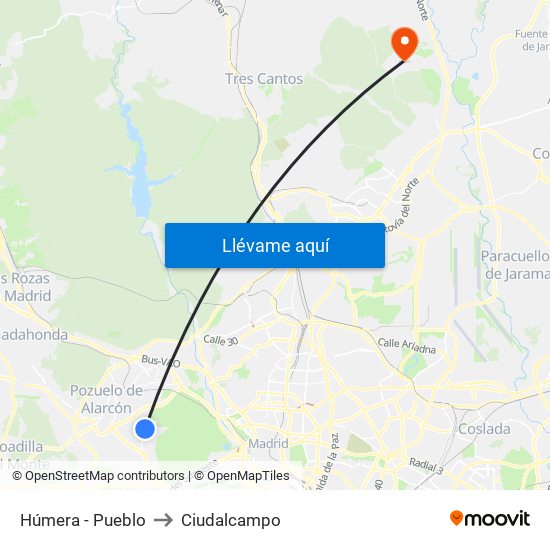 Húmera - Pueblo to Ciudalcampo map
