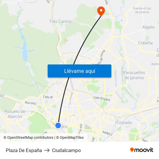 Plaza De España to Ciudalcampo map