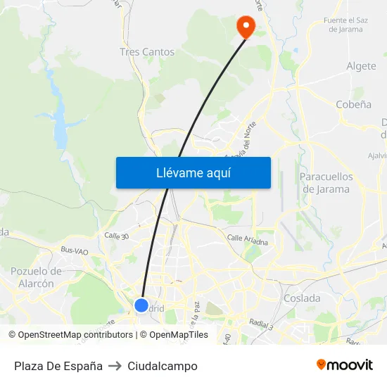 Plaza De España to Ciudalcampo map