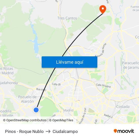 Pinos - Roque Nublo to Ciudalcampo map