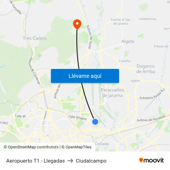 Aeropuerto T1 - Llegadas to Ciudalcampo map