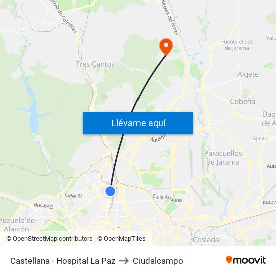 Castellana - Hospital La Paz to Ciudalcampo map