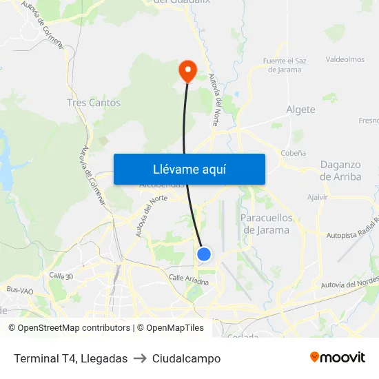Terminal T4, Llegadas to Ciudalcampo map