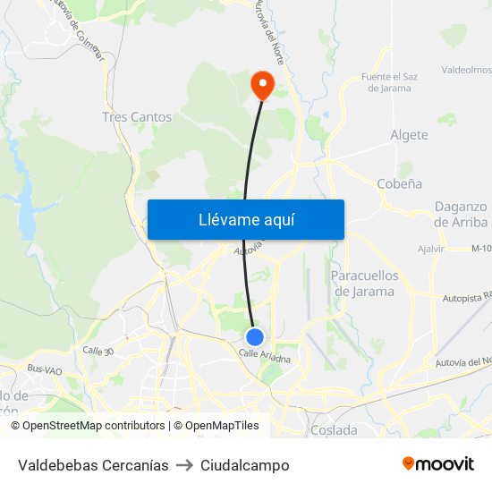 Valdebebas Cercanías to Ciudalcampo map
