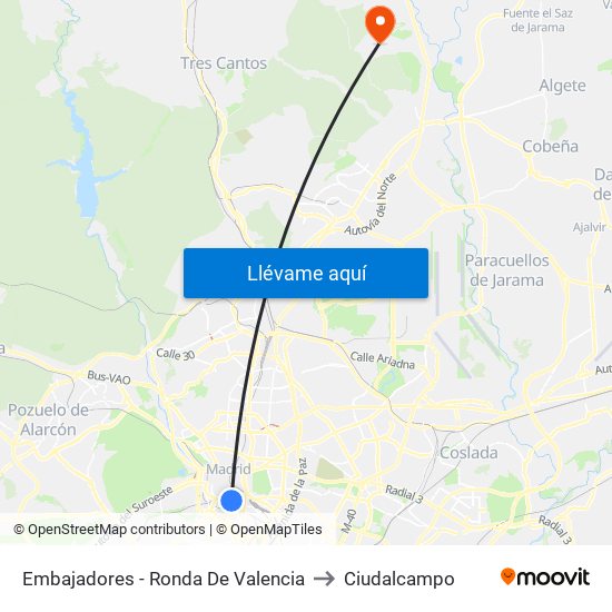Embajadores - Ronda De Valencia to Ciudalcampo map