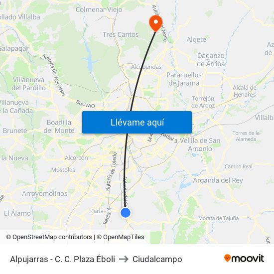 Alpujarras - C. C. Plaza Éboli to Ciudalcampo map