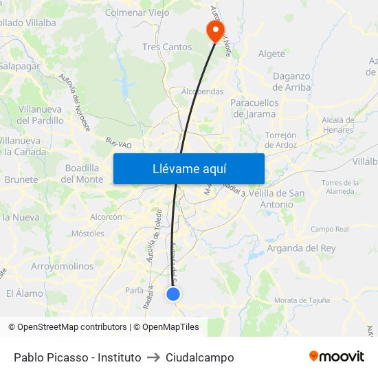 Pablo Picasso - Instituto to Ciudalcampo map