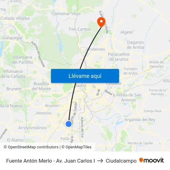 Fuente Antón Merlo - Av. Juan Carlos I to Ciudalcampo map