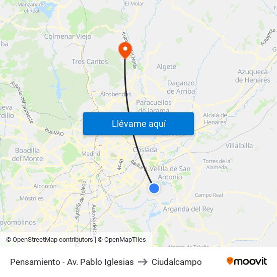 Pensamiento - Av. Pablo Iglesias to Ciudalcampo map