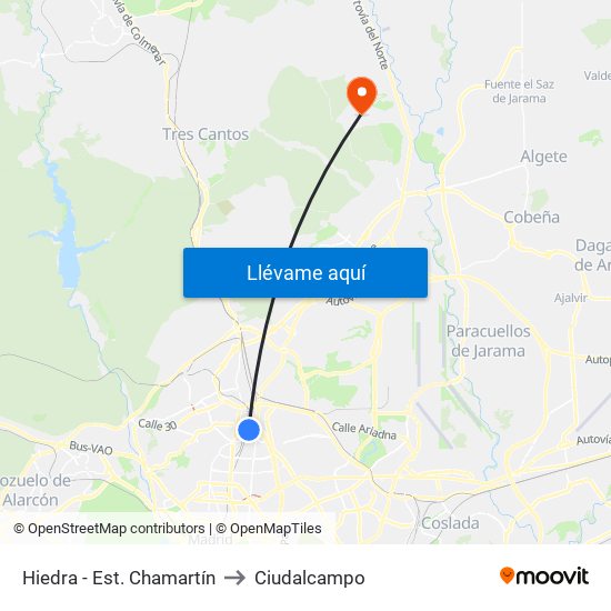 Hiedra - Est. Chamartín to Ciudalcampo map