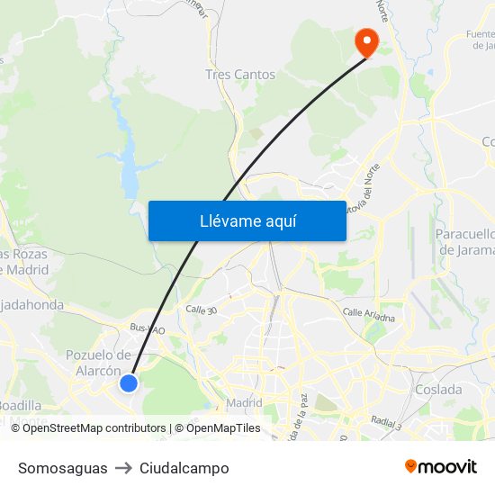 Somosaguas to Ciudalcampo map