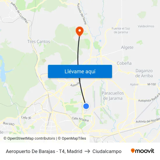 Aeropuerto De Barajas - T4, Madrid to Ciudalcampo map