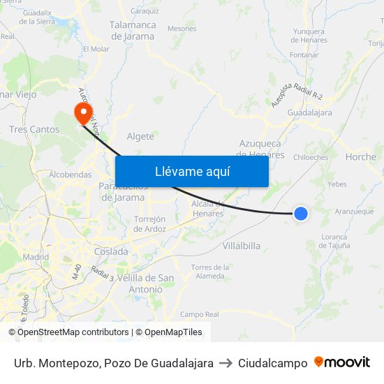 Urb. Montepozo, Pozo De Guadalajara to Ciudalcampo map