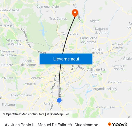 Av. Juan Pablo II - Manuel De Falla to Ciudalcampo map